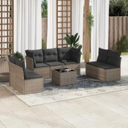 Salon de jardin 8 pcs avec coussins gris résine tressée