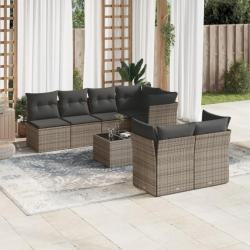 Salon de jardin 8 pcs avec coussins gris résine tressée