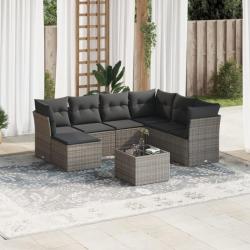 Salon de jardin 8 pcs avec coussins gris résine tressée