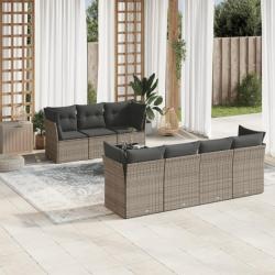 Salon de jardin 8 pcs avec coussins gris résine tressée