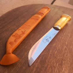 Très Grand Couteau PUUKKO LISAKKI JARVENPAÄ FINLAND Manche en Bois avec Fourreau en cuir 31 cm