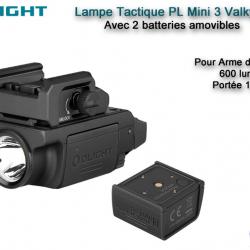 Lampe Tactique Olight PL Mini 3 Valkyrie - 2 Batteries Amovibles - Pour Arme de Poing