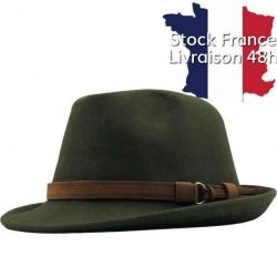 Chapeau Fedora en feutre vert armée - Livraison rapide depuis la France