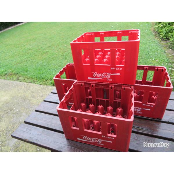 Dco Insolite - Lot de 4 anciens Casier  bouteilles ROUGE Coca Cola Coke 24x 33cl - FRANCE (XX)