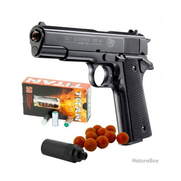 Pack dfense "PISTOLET COLT GOVERNMENT 1911 A1 + Munitions - CAL 9MM PAK - BLACK