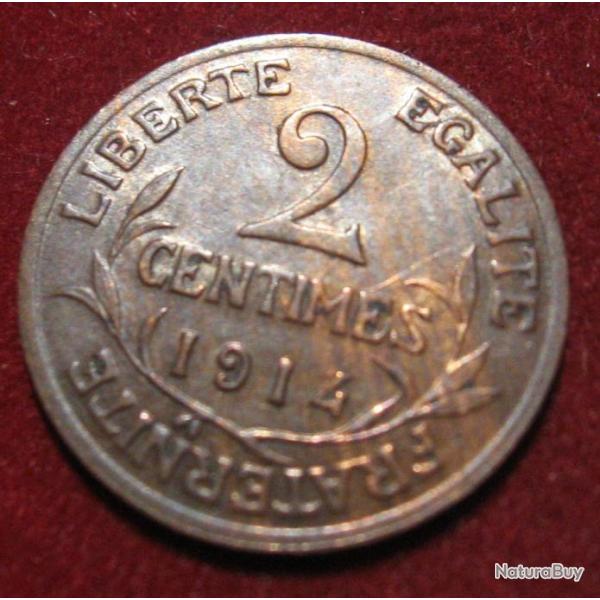 FRANCE piece de 2 centimes "D.DUPUIS"   bronze  1914 TTB