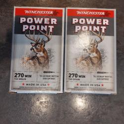 40 munitions WINCHESTER POWER POINT calibre 270 de 150 grains soit 9,70 gr