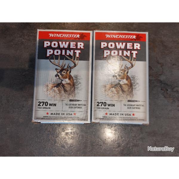 40 munitions POWER POINT calibre 270 de 150 grains soit 9,72 gr