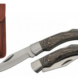 Couteau Gray Fox Manche Pakkawood Lame Acier Inox Lockback Etui Cuir PA203476