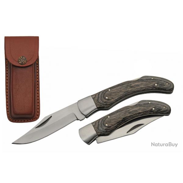 Couteau Gray Fox Manche Pakkawood Lame Acier Inox Lockback Etui Cuir PA203476