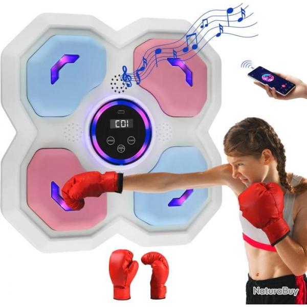 Machine Boxe Electronique Enfant Musique Bluetooth Support Mural avec Gants