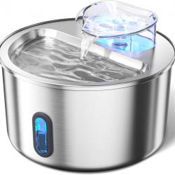 Fontaine Eau 3.5L INOX Silencieuse Automatique Fenêtre Transparente Passe au Lave-Vaisselle 3 Filtre