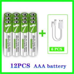 Batterie Lithium-Ion AAA Rechargeable USB-C 1.5V 750mWh, Modele: 12pcs