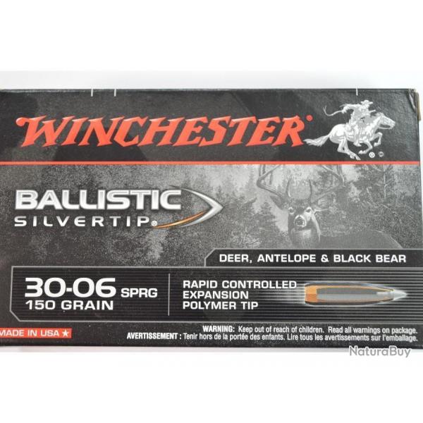 1 BOITE DE 20 BALLES 30-06 WINCHESTER 150 GR BALLISTIC SILVERTIP  NEUVE