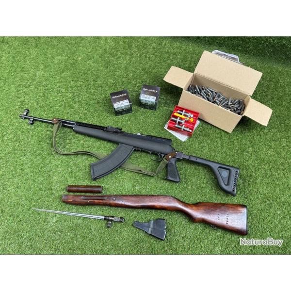 Lot Izhevsk SKS Simonov 7,62x39mm + Crosse pliante + Baonnette + 350 cartouches + Jeux d'outils LEE