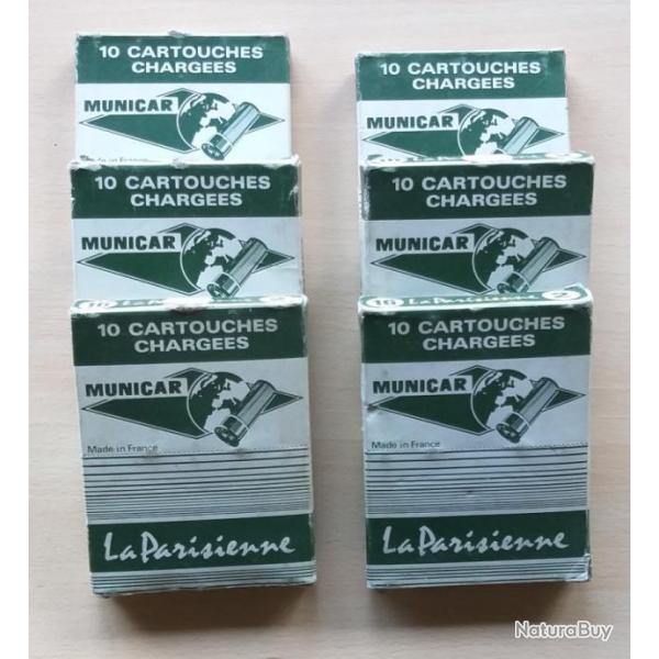 Lot de 6 botes de cartouches  "MUNICAR" la Parisienne Calibre 16