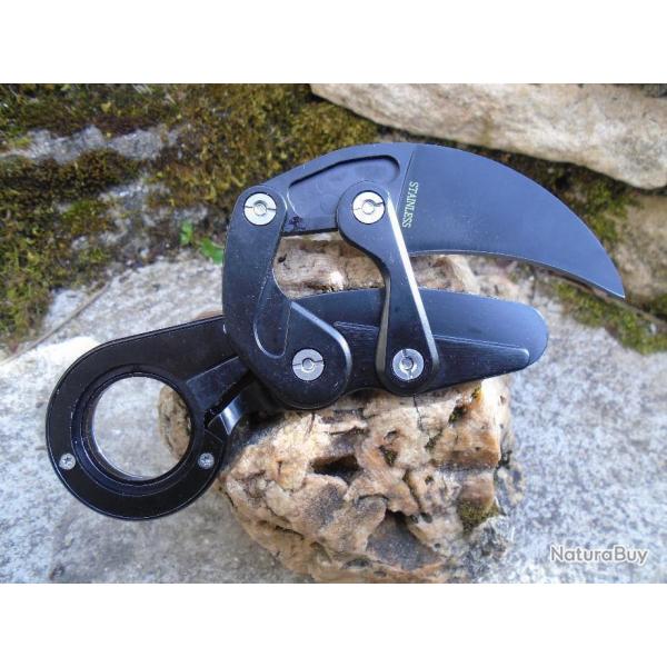 Couteau Karambit Kinematic Provoke Black Lame Acier Inox Manche Acier Clip Griffe D'Ours Claw 001