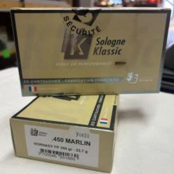 Boîte de 20 cartouches Sologne Klassic cal 450 MARLIN Hornady FP 350gr-22,7g