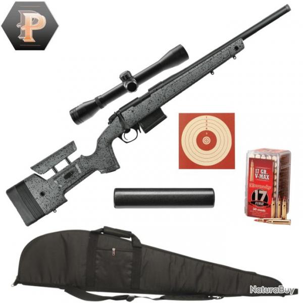 Carabine Bergara B14-R Trainer Steel Cal.17HMR canon 51cm + Lunette 4x32 + Silencieux + Fourreau + 5