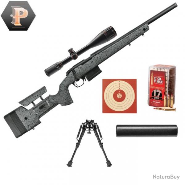 Pack Sniper Carabine Bergara B14-R Trainer Steel Cal.17HMR canon 51cm +Lunette 6-24X42 +Silencieux +