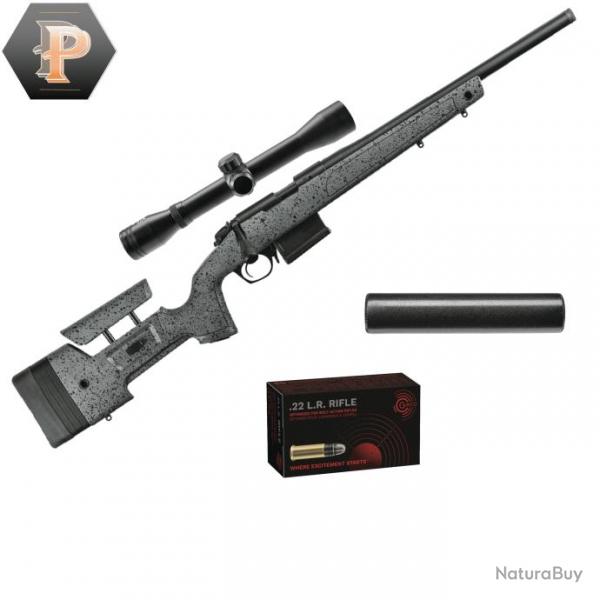 Carabine Bergara B14-R Trainer Steel Cal.22LR canon de 46cm filet + Lunette 4x32 + silencieux + 50 