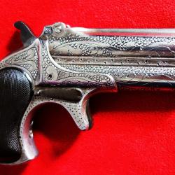 REMINGTON DERRINGER DOUBLE GRAVURE AVEC HOLSTER AMERICAIN EN CUIR