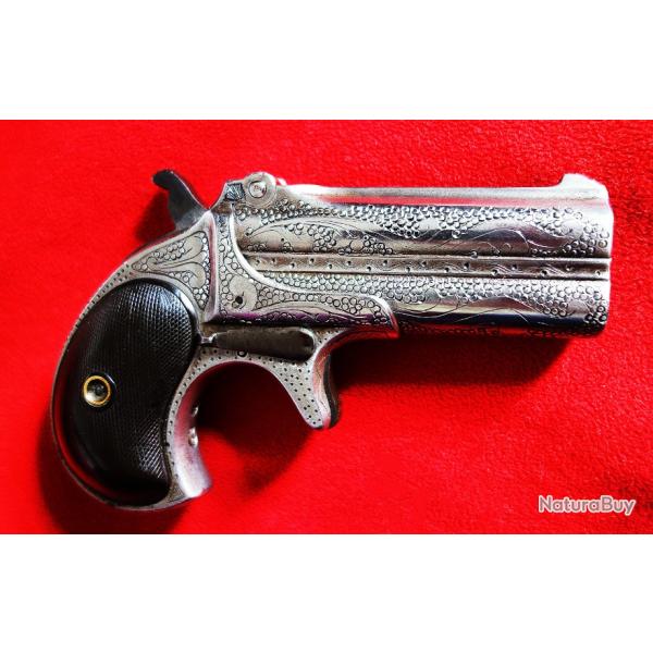 REMINGTON DERRINGER DOUBLE GRAVURE AVEC HOLSTER AMERICAIN EN CUIR