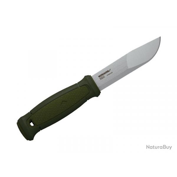 BEL1356 POIGNARD MORAKNIV KANSBOL LAME 11CM INOX MANCHE GOMME NOIR INSERT VERT + ETUI NEUF