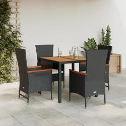 Ensemble à manger de jardin coussins 5pcs Noir Résine tressée