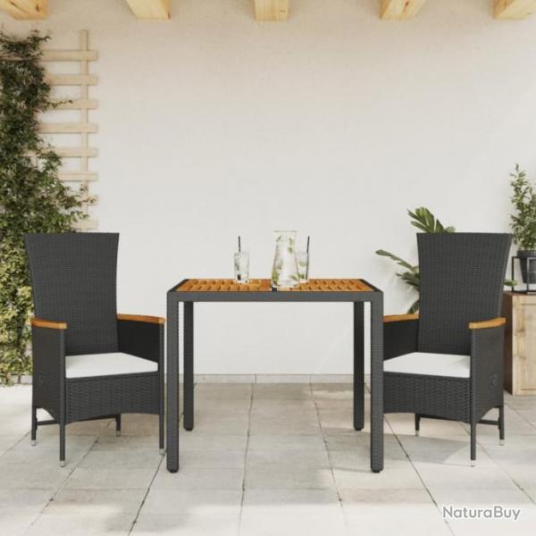 Ensemble  manger de jardin avec coussins 3 pcs Noir