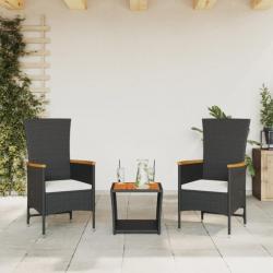 Ensemble à manger de jardin avec coussins 3 pcs Noir