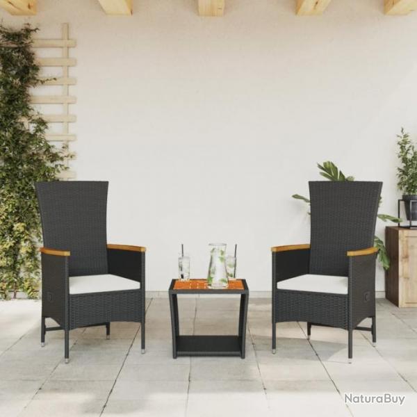 Ensemble  manger de jardin avec coussins 3 pcs Noir