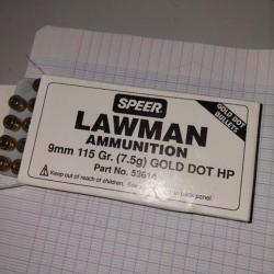 MUNITIONS 9X19 SPEER LAWMAN GOLD DOT HP EXPANSIVES