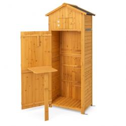 Armoire de jardin en bois imperméable avec toit abri de jardin avec table pliable étagères et 8 cro