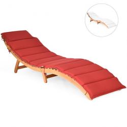 Chaise longue pliante d'extérieur en eucalyptus coussin rembourré double face rouge/blanc chaise lo