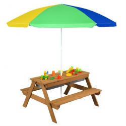 Table et 2 bancs 3 en 1 pour 4 enfants de jardin avec parasol 2 boîtes pour sable & eau plateau amo