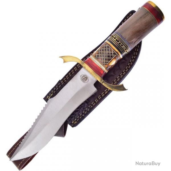 Couteau de Chasse Frost Cutlery Falcon Bowie Lame Acier Inox Manche Os & Bois Etui Cuir FCW701WW