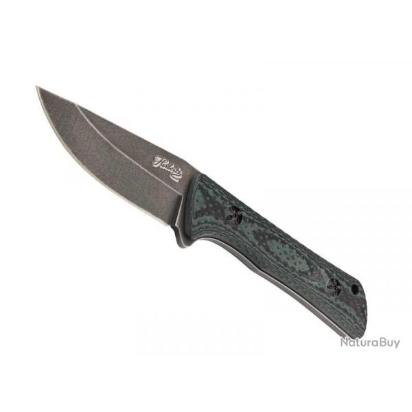 BEL1403 POIGNARD HERBERTZ LAME 8,5CM ACIER BLACKWASH MANCHE NOIR/VERT + ETUI NEUF