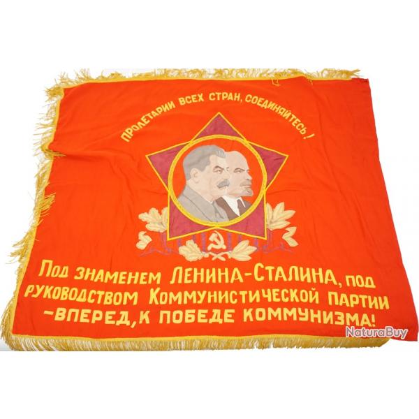 Drapeau de crmonie Russe original  l'effigie de Staline et Lnine