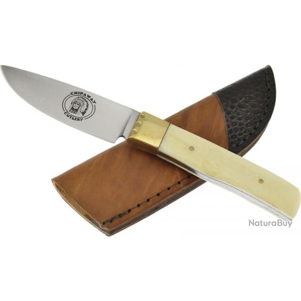 Couteau Frost Cutlery Little Fox Skinner Manche Os Lame Acier Inox Etui CUir FCW986WSB