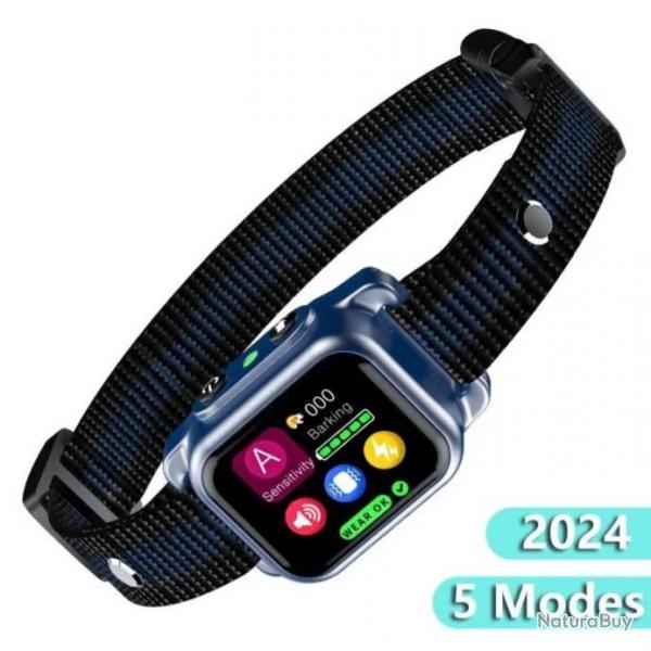 Collier Anti-aboiement Intelligent pour Chien 5 Modes IP67 tanche Vibration Dtection prcise Bleu