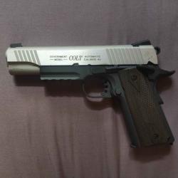 Airsoft - Colt 1911 rail gun noir et chrome ( Bicolore ) CO2 blow back | Cybergun | 1.4 Joules