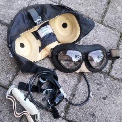 SHL-82 Casque pilote aviation soviétique +lunettes+laryngophone T.57 USSR CCCP 1990