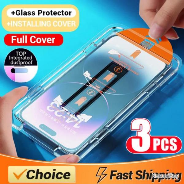 3 Ecran Protecteur Verre + Gabarit Pose pour iPhone, Smartphone: Au Choix