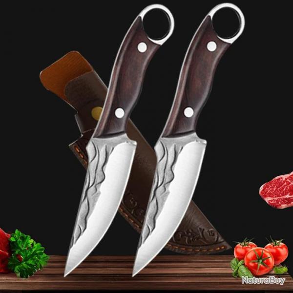 Couteau Chasse Camping Cuisine Etui Cuir, Modele: 2pcs