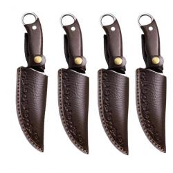 Couteau Chasse Camping Cuisine Etui Cuir, Modele: 4pcs