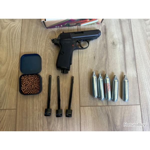 PISTOLET A PLOMB CO2 WALTHER PPK/S 4.5 MMPistolet  gaz co2 Walther PPK/S en calibre 4,5 mm