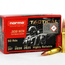 Cartouches NORMA TACTICAL Cal.308 Win 147 grs - Boite de 50 cartouches