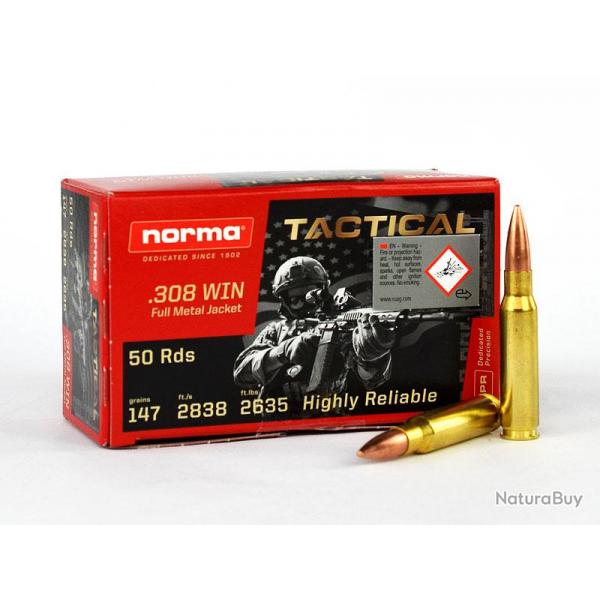 Cartouches NORMA TACTICAL Cal.308 Win 147 grs - Boite de 50 cartouches