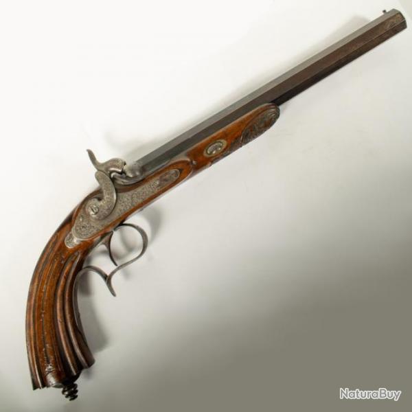PISTOLET DE TIR OU DE DUEL FRANAIS OU BELGE, ENVIRON 1840  Ce pistolet possde un canon hexagonal r